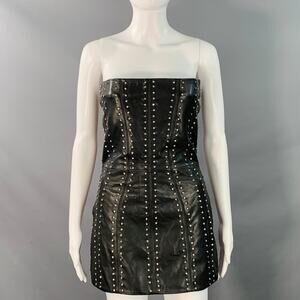RETROFETE Size S Black Silver Leather Strapless Crystal Studded Mini Dress